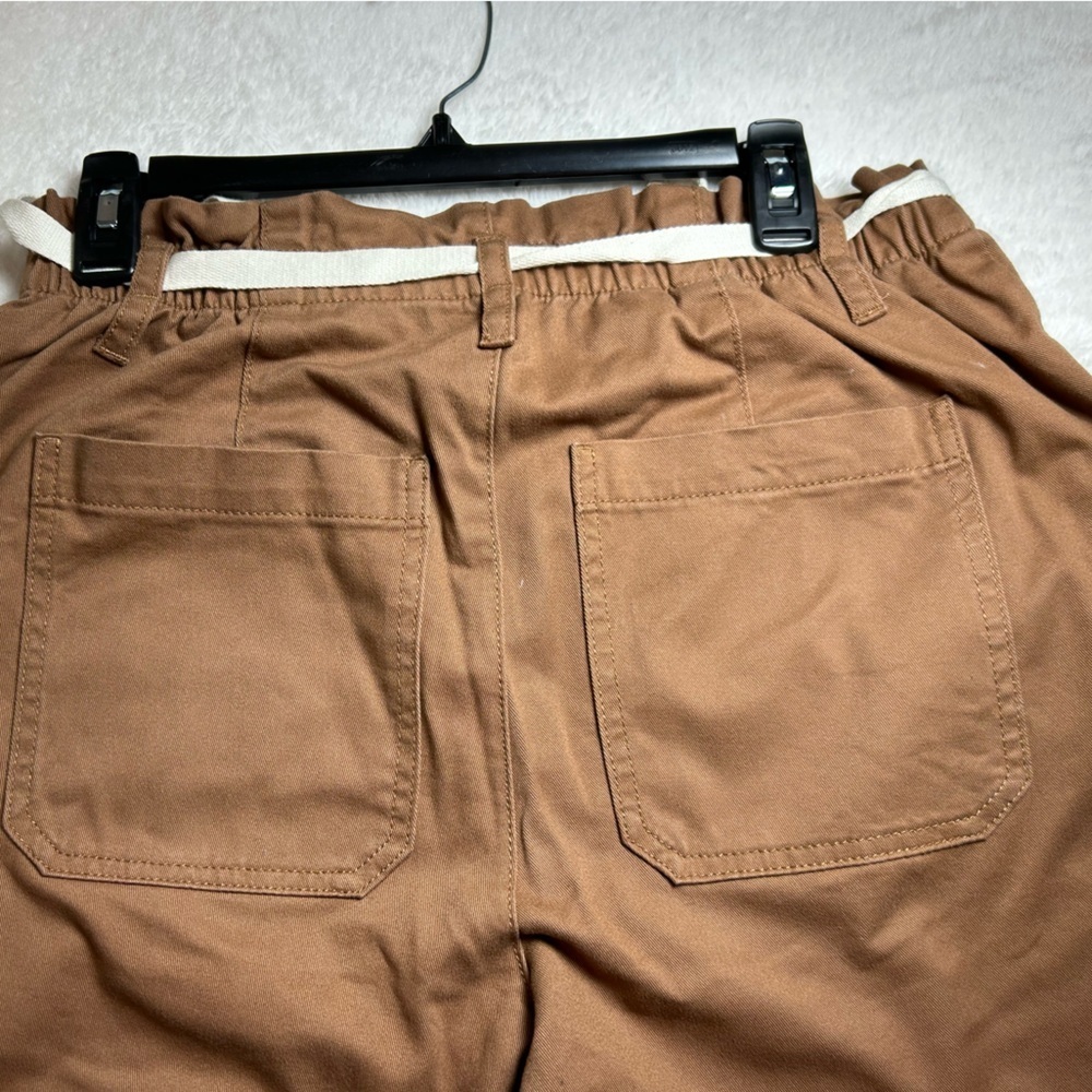 LOFT Soft Brown Straight Leg Pants with Cream Tie. Zip & Button Closure - Picture 10 of 13
